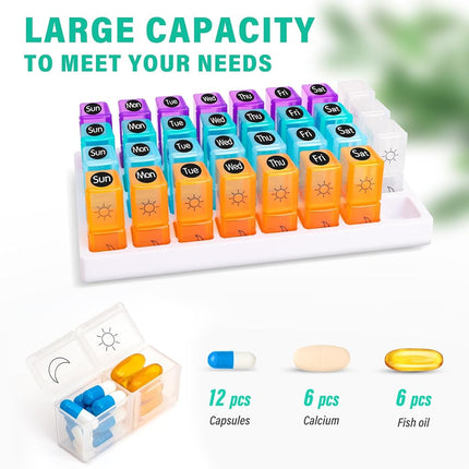 Monthly Pill Organizer 2 Times a Day, 2-in-1 Pill Case for Home & Travel