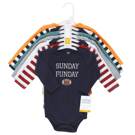 Hudson Baby unisex-baby Cotton Long-sleeve Bodysuits, Sports Stripes, 6-9 Months