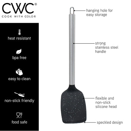 COOK WITH COLOR Silicone Cooking Utensils, 5 Pc Kitchen Utensil Set, Easy to Clean Silicone Kitchen Utensils, Cooking Utensils for Nonstick Cookware, Kitchen Gadgets Set (Black Speckled)