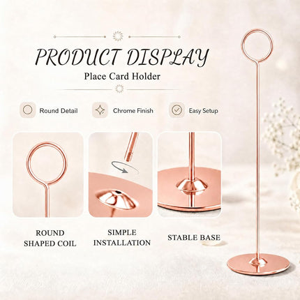 Urban Deco 16PK Table Number Holders Place Card Holders 12 Inch Table Card Holders Steel Card Holders for Photos, Food Signs, Memo Notes, Weddings, Restaurants, Birthdays (Rosegold)