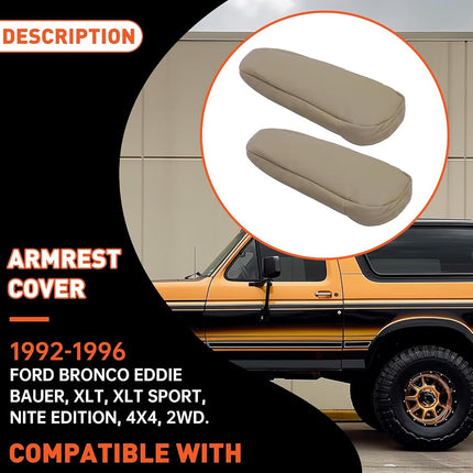 ECOTRIC Funda para reposabrazos de asiento de cuero sintético, color moca claro, compatible con Ford Bronco Eddie Bauer, XLT, XLT Sport, Nite Edition, 4X4, 2WD, modelos 1992-1996, lado del conductor y del pasajero