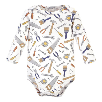 Pañaleros de algodón de manga larga unisex Hudson Baby, paquete de 5 de trabajo de construcción, 9-12 meses, paquete de 5 de trabajo de construcción, 9-12 meses