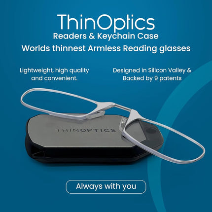 ThinOptics Foldable Reading Glasses 2.50, Clear, Keychain, Armless, Compact