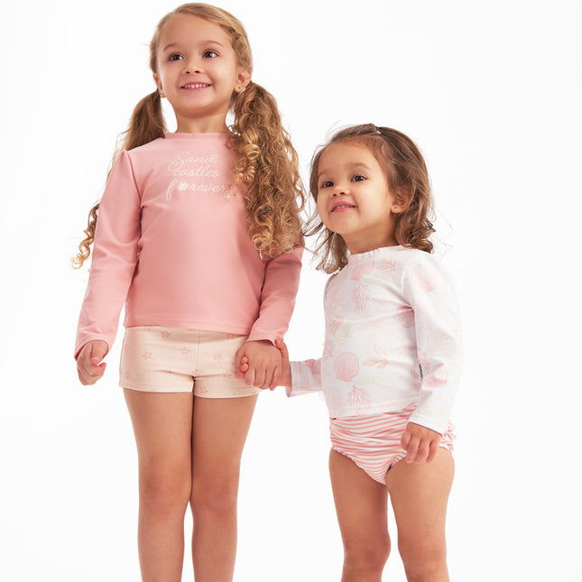 Gerber Girls' Baby Toddler Long Sleeved Rashguard Swim Bathing Suit Set, Starfish, 18 Months