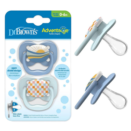 Chupete simétrico Dr. Brown's Advantage con flujo de aire - Azul - Paquete de 2 - 0-6m