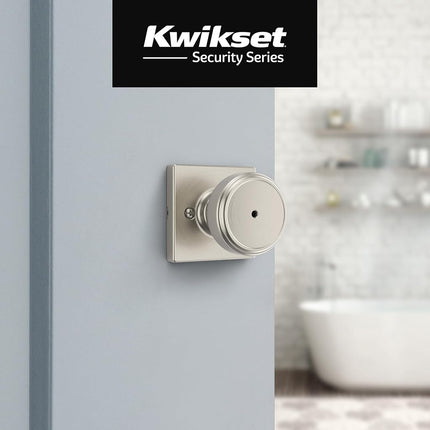 Bouton de porte intérieur d'intimité Kwikset Maven avec serrure, poignée de porte carrée pour salle de bain et chambre à coucher, poignée de porte sans clé en nickel satiné, avec protection Microban