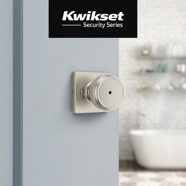 Kwikset Maven Interior Privacy Door Knob with Lock, Square Door Handle for Bathroom and Bedroom, Satin Nickel Keyless Turn Lock Doorknob, with Microban Protection