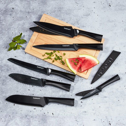 Juego de cuchillos Cuisinart, juego de cuchillos metálicos de 12 piezas con protector de hoja, ligeros, de acero inoxidable, duraderos y aptos para lavavajillas, C55-12PMB, negro