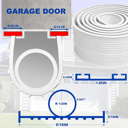 DGSL Garage Door Seals Bottom Rubber，Weather Stripping Sealing Strip Replacement,Universal Weatherproof Threshold Buffering (White, 10 Ft,)