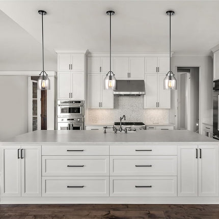 Globe Electric 67000097 1-Light Pendant Light, Matte Black, Clear Glass Shade, Black Rods, Pendant Light Fixture, Kitchen Island, Adjustable Height, Home Décor Lighting, Ceiling Light Fixture