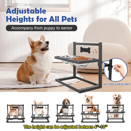 Raised Dog Bowls for Medium and Small Dogs, 5 Height Adjustable and 2 Stainless Steel Bowls 800ml/27oz, Raised Food Dog Water Stand