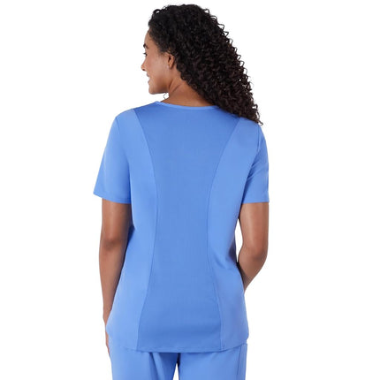 Hanes Women's Scrubs Healthcare Top, Moisture-Wicking Stretch Scrub Shirts, Ribbed Back Panel, Ceil Blue 2, S