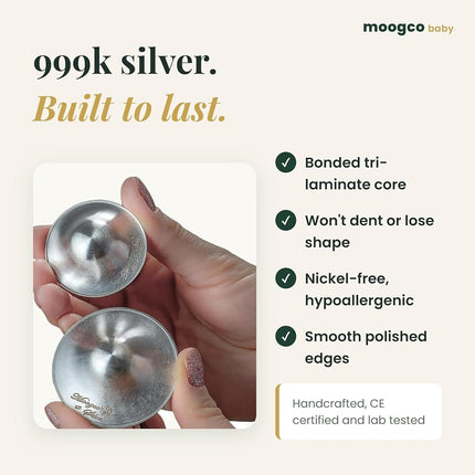 Moogco The Original Silver Nursing Cups - Nipple Shields for Nursing Newborn - Newborn Essentials Must Haves - Nipple Covers Breastfeeding - 925 Silver (Regular - TriLaminate)