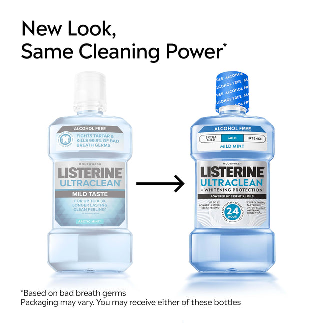 Listerine Ultraclean Zero Alcohol Tartar Control Mouthwash, Oral Rinse to Help Fight Bad Breath and Tartar, for Cleaner, Naturally White Teeth, Less Intense Arctic Mint Taste, 1 Litre