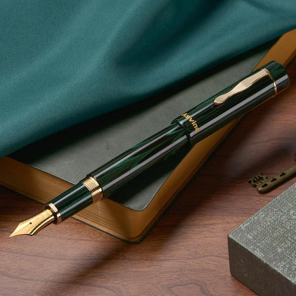 Asvine C2000 Germany Cumberland Ebonite Fountain Pen#8 Stub Nib 1.1mm Calligraphy Art Drawing Unique Pattern Pen with Converter Pen Box Collection Set- Green