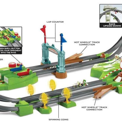 Hot Wheels Mario Kart Circuit Track Set with 1:64 Scales Die Cast Kart replica, Ages + and above, HFY15