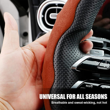 LoyaForba 15 Inch Car Steering Wheel Cover, Segmented, Suede Brown