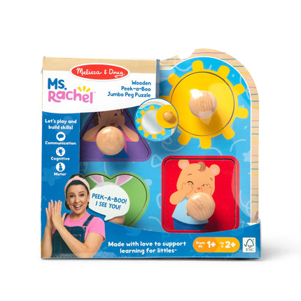 Melissa & Doug Ms. Rachel Wooden Peek-a-Boo Jumbo Peg Puzzle | Learning Toy for Kids | Age 1+ - FSC Certified