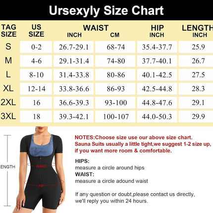 URSEXYLY Sauna Suit for Women Sweat Vest Waist Trainer 3 in 1 Slimming Full Body Shaper Workout Top with Sleeve Shorts, Black-blue Inner, XX-Large