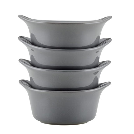 Rachael Ray Solid Glaze Ceramics Round Ramekins/Dipping Cup Set, 4 Piece, Gray