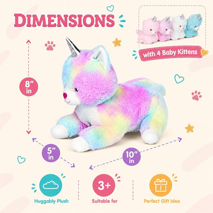 PixieCrush Snugababies Unicorn Kitty Cat Stuffed Animals for Girls Ages 3 4 5 6 7 8 Years; Stuffed Mommy Unicorn Kitty Cat with 4 Baby Unicorns in her Tummy; Toy Unicorn Pillows for Girls