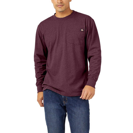 Dickies Men's Long Sleeve Heavyweight Crew Neck Work Utility T-Shirt, Burgundy Single Dye Heather, XL