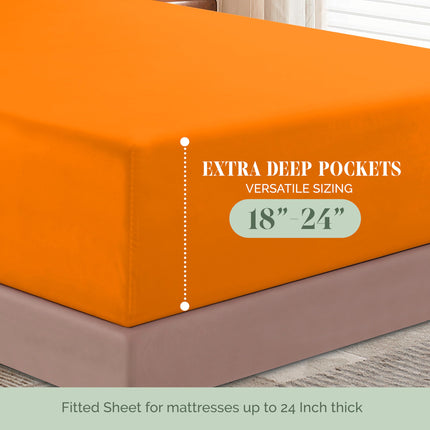 Elegant Comfort Luxurious 1500 Premium Hotel Quality Microfiber 4-Piece Sheet Set, 18-24 Inches Deep - Extra Deep Pocket Sheets - Ultra Soft 4PC Deep Pocket Sheets, King, Orange