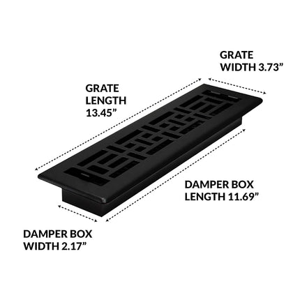 Decor Grates AJH212-BLK Oriental Floor Register, 2x12 Inches, Textured Black