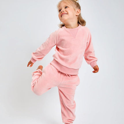 HonestBaby Baby 2-Piece Cozy Velour 100% Organic Cotton Sweatshirt and Jogger Sweatpants Set, Pink, 3T