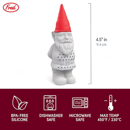 Genuine Fred GNOME Brew Tea Infuser, Cute Garden Gnome Design- for Loose Leaf Tea, Flexible, Easy to Clean Silicone, Fun Gift for Tea Lovers, Clever Kitchen Gadget