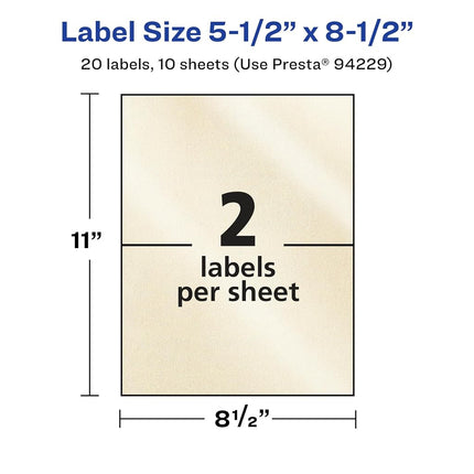 Avery Pearlized Ivory Rectangle Labels, 5.5" x 8.5", 20 Pearlized Ivory Labels, Laser/Inkjet Printable Labels
