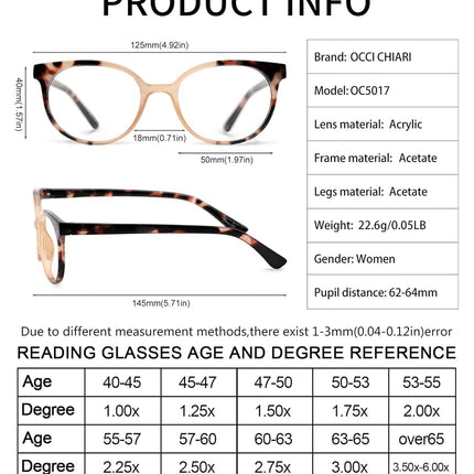 OCCI CHIARI Women Stylish Round Reading Glasses for Reader +1.0 +1.25 +1.5 +1.75 +2.0 +2.5 +3.0 (Brown, +175)