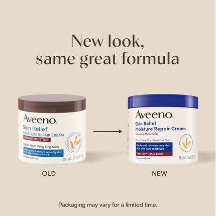 Aveeno Skin Relief Intense Moisture Repair Cream with Triple Oat Complex, Ceramide & Rich Emollients, Steroid- & Fragrance-Free Moisturizing Body Cream for Extra-Dry Skin, 11 oz