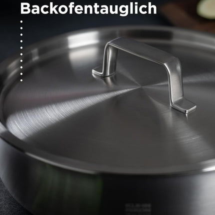 KUHN RIKON Olla baja de cinco capas Culinary, 24 cm/3 L, apta para horno con tapa de acero inoxidable. Cacerolas de inducción. Garantía de utensilios de cocina aptos para lavavajillas.