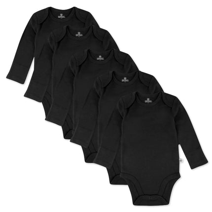 HonestBaby Paquete de 5 bodysuits de manga larga de una pieza 100% algodón orgánico para bebés, mamelucos unisex para bebés, negro oscuro, 24m