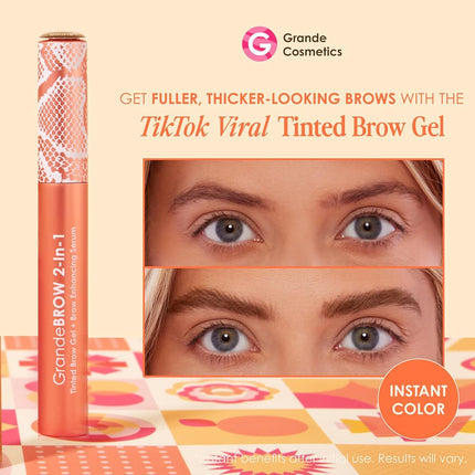 GrandeBROW 2-In-1 Tinted Brow Gel plus Brow Enhancing Serum - Dark by Grande Cosmetics for Women - 0.12 oz Eyebrow Gel