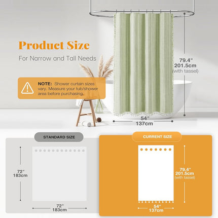 BTTN 54x78 Boho Farmhouse Linen Heavy Duty Shower Curtain Set, Sage Green