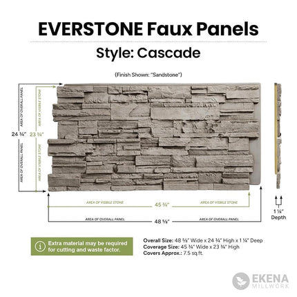 EverStone Cascade Faux Stone Panel, 48 5/8"W x 24 3/4"H x 1 1/4"D, Adobe Color
