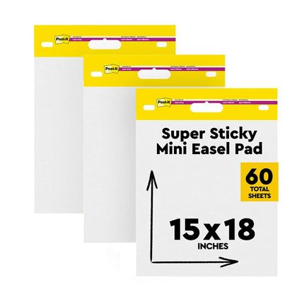 Post-it Super Sticky Mini Easel Pad, 15 x 18 Inches, 20 Sheets/Pad, 3 Pads, White Premium Self Stick Flip Chart Paper (577-3PK)