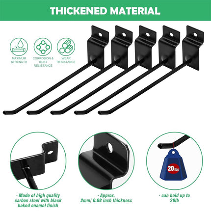Yauhar 2/4/6/8 Inches Slatwall Panel Hooks Assortment Set, Heavy Duty Slat Wall Hanging Display Hooks Pegboard Hanger Hook for Gridwall Garage Shop Retail (Black, 8 Inch)