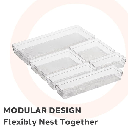 OGGI Clear Drawer Organizer - 6" X 9" (Set of 6) - Ideal for Organizing Kitchen Drawers, Office, Desk, Silverware, Kitchen Utensils, Cosmetics and Bathrooms