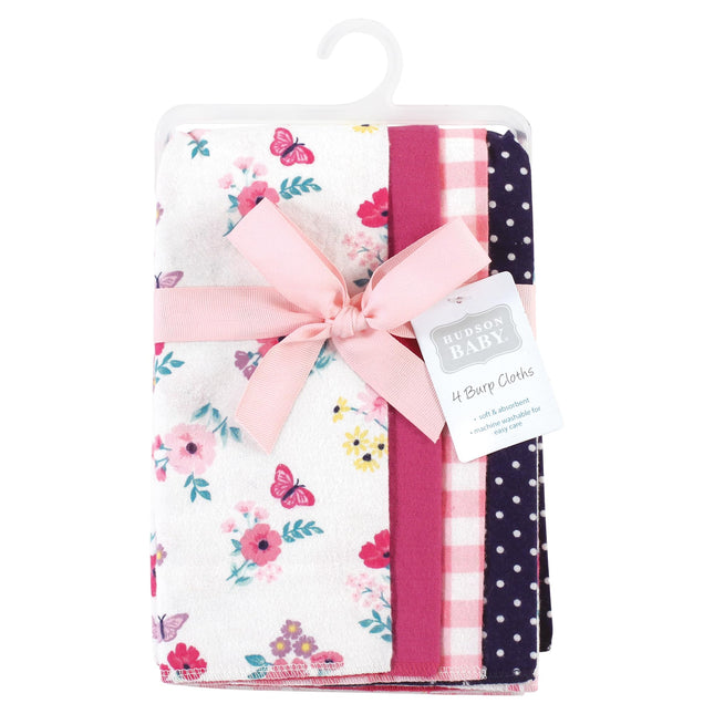 Hudson Baby Cotton Poly Flannel Burp Cloths Multipack, Butterfly Floral 8-Pack, One Size
