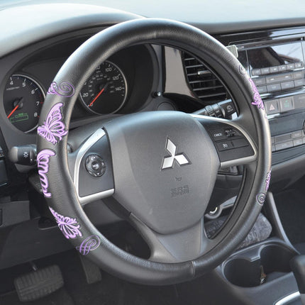 BDK SW-509-PP Funda Universal de Volante con Diseño de Mariposas Púrpuras y Agarre Cómodo para Automóvil, SUV, Camioneta y Camión - Tamaño Estándar de 15 Pulgadas, Mariposa Púrpura