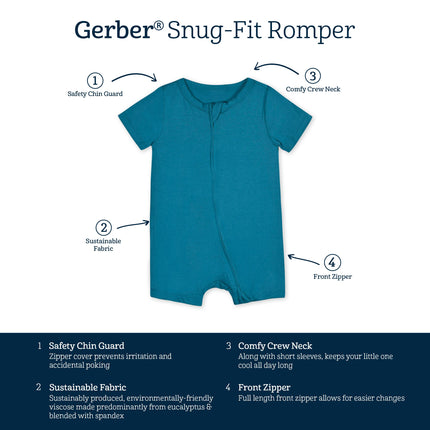 Gerber Pelele de manga corta unisex para bebé extrasuave de viscosa fabricada a partir de eucalipto, verde azulado océano, 6-9 meses