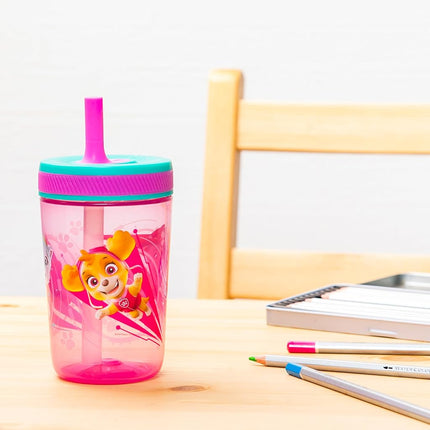 Zak Designs Paw Patrol Kelso 15oz Leak-Proof Toddler Straw Cups, 2-Pack