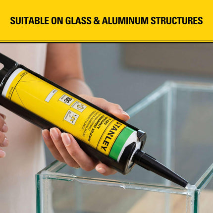 Sellador de silicona impermeable Stanley para acuarios - 2x10.1 oz. líq. Negro, Adhesivo impermeable para vidrio, Sellador de acuario no tóxico para acuarios de agua dulce y salada | Paquete de 2.