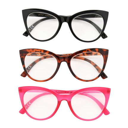Betsey Johnson Lunettes de lecture lot de 3 à carreaux pour femme, noir, écaille de tortue, magenta, 1.5X
