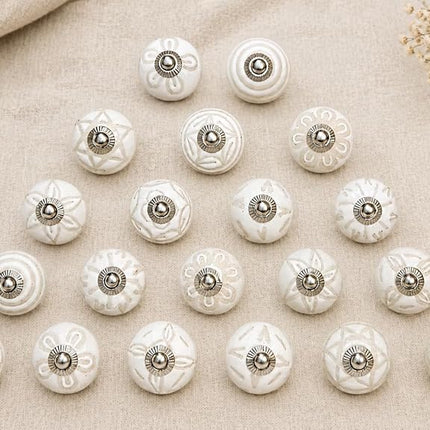 JGARTS 20 Knobs White Hand Painted Ceramic Knobs Cabinet Drawer Pull