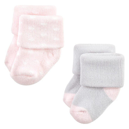 Hudson Baby Calcetines de Felpa y Algodón Rico para Recién Nacidos de Bebé Niña, Elefante Rosa Gris, 6-12 Meses