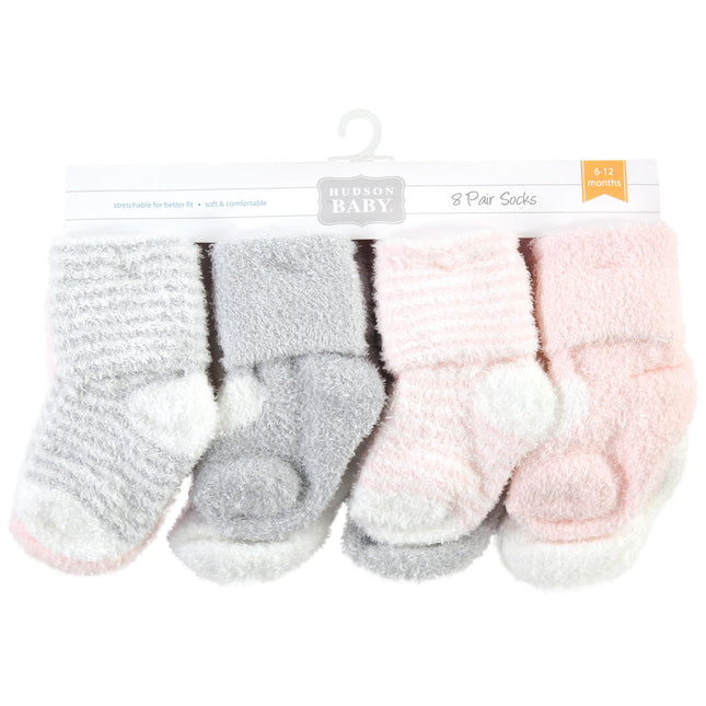Hudson Baby Unisex Baby Cotton Rich Newborn and Terry Socks, Pink Heart, 6-12 Months, Pink Heart, 6-12 Months